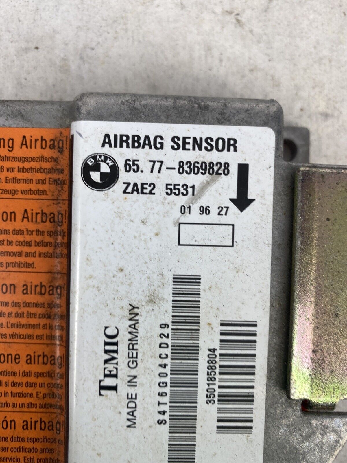 BMW SRS AIRBAG SENSOR CONTROL MODULE UNIT65.77-8369828 E36